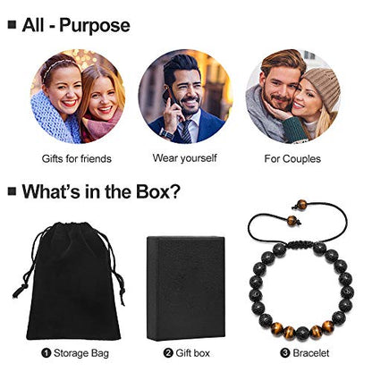 M MOOHAM Fathers Day Gift Mens Bracelet - Beaded Natural Stone 8mm Tiger Eye Matte Agate Lava Rock Bracelets for Men Teen Boys Grandpa Dad Birthday Gifts Jewelry - style: Lava Rock Tiger Eye Bracelet