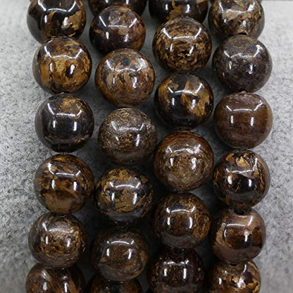 Amandastone Natural Gemstone 10mm Round Beads Stretch Bracelet 7 Inch - color: Bronzite
