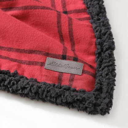 Eddie Bauer - Throw Blanket, Soft & Reversible Cotton Flannel Bedding, Throw Blanket for Couch or Bed (Kettle Falls Red/Black, 50" x 60")