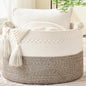 KAKAMAY Large Blanket Basket (20"x13"),Woven Baskets for storage Baby Laundry Hamper, Cotton Rope Blanket Basket for Living Room, Laundry, Nursery, Pillows, Baby Toy chest (White/Beige) - color: Beige