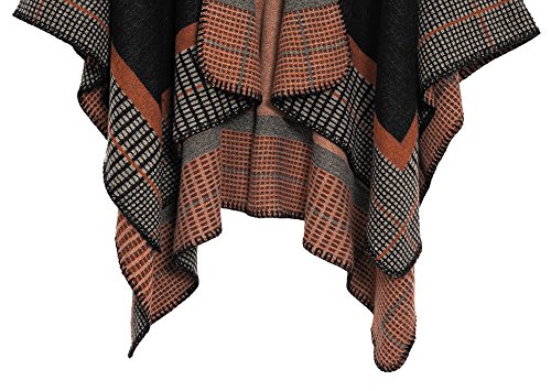 Urban CoCo Women's Color Block Shawl Wrap Open Front Poncho Cape - color: Series 20-black