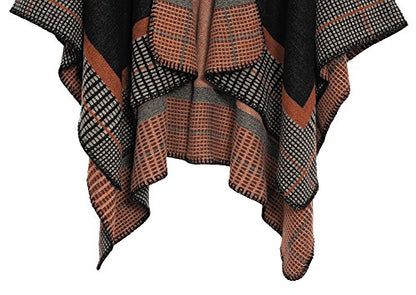 Urban CoCo Women's Color Block Shawl Wrap Open Front Poncho Cape - color: Series 20-black