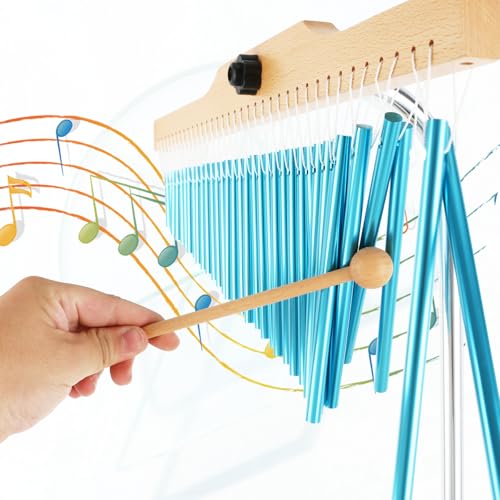 EASTROCK 36 Note Chimes Musical Instruments Percussion Instrument Single-row Chime Bar Chimes Percussion Height-Adjustable Stand Blue - color: 36note Blue