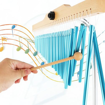 EASTROCK 36 Note Chimes Musical Instruments Percussion Instrument Single-row Chime Bar Chimes Percussion Height-Adjustable Stand Blue - color: 36note Blue