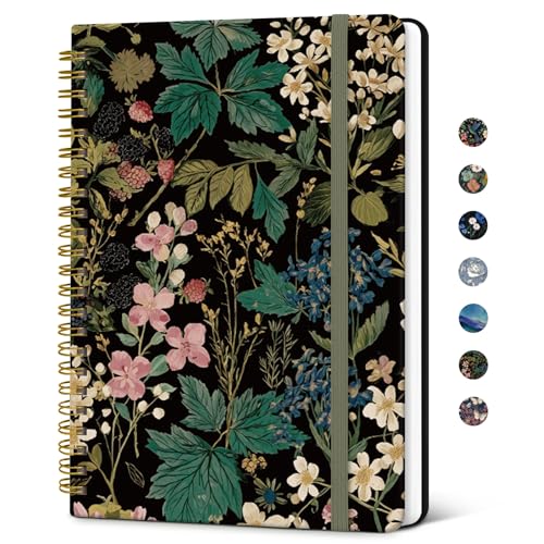 Taja Lined Spiral Journal Notebook for Women, A5 Cute College Ruled Hardcover Notebook for Work & Note Taking, Pretty Journal for Writing, 140 Pages, Forest Botanica - color: r-Forest Botanica
