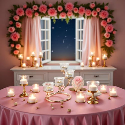 1Pc Gold 5-arm Metal & Glass Tea Light Candle Holders for Table Centerpiece, Glass Votive Tealight Holders/Candelabra Candlestick Holders for Wedding,Party, Anniversary,Christmas - color: Gold