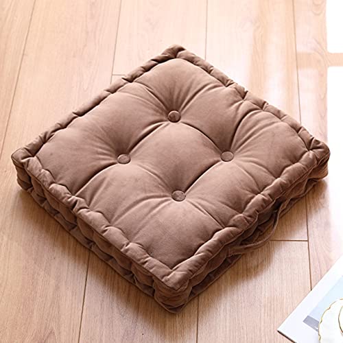 Tufted Velvet Floor Cushion, Square Thick Seating Cushion with Carrying Handle, Patio Meditation Pillow Tatami Chair Pads, 18"x18"x3.9", Coffee - color: S-coffee