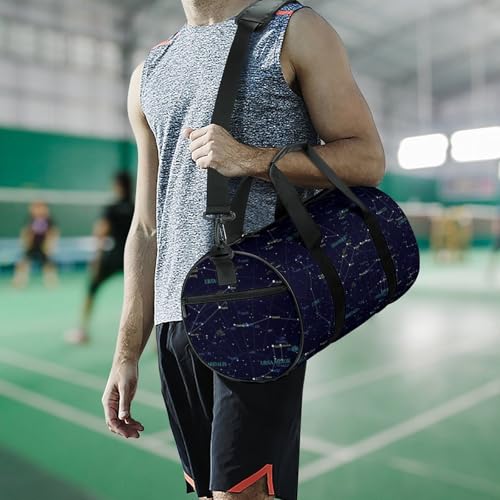 Starry Sky Constellation Cylindrical Portable Fitness Bag, Large Capacity Handbag - color: Starry Sky Constellation