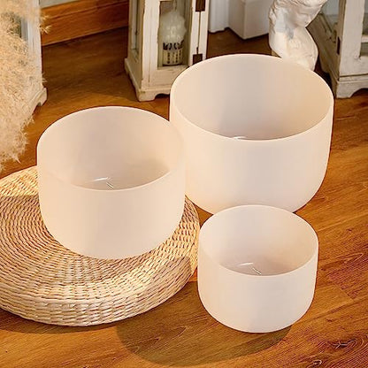 Hye-eun Crystal Singing Bowls Set, 432hz of 3pcs Singing Bowls 8-12 Inch G E C with Carrying Case for Sound Healing Meditation