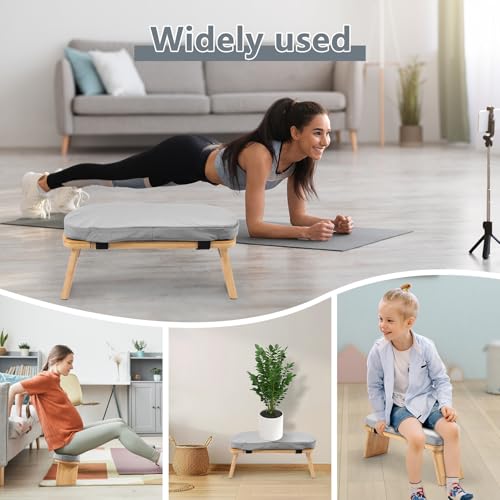 Prayer Bench, Foldable Bamboo Yoga Bench with Cushion and Carry Bag Ergonomic Kneeling Stool for Indoor Outdoor Sitting Thinking(Grey) - color: Grey