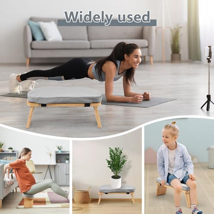 Prayer Bench, Foldable Bamboo Yoga Bench with Cushion and Carry Bag Ergonomic Kneeling Stool for Indoor Outdoor Sitting Thinking(Grey) - color: Grey