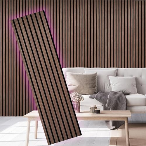 2 Piece Wood Slat Acoustic Panels for Stylish Decor and Noise Reduction, 3D Textured Panel for Ceiling and Wall - JK Walnut (94.5 L x 12.6 W in) - color: JK Walnut, size: 2 pcs - 94.5 L x 12.6 W in