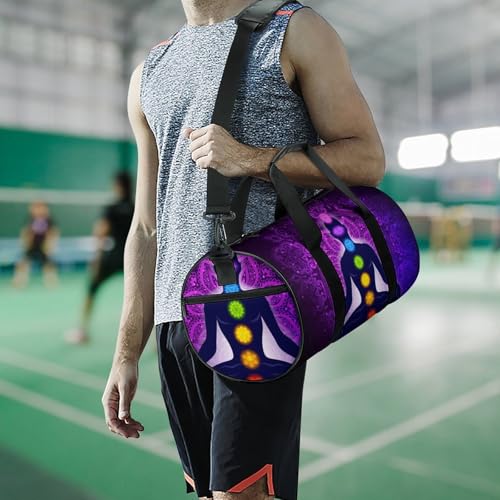 Seven Chakra Yoga Meditation Lotus Purple Mandala Cylindrical Portable Fitness Bag, Large Capacity Handbag - color: Seven Chakra Yoga Meditation lotus purple man