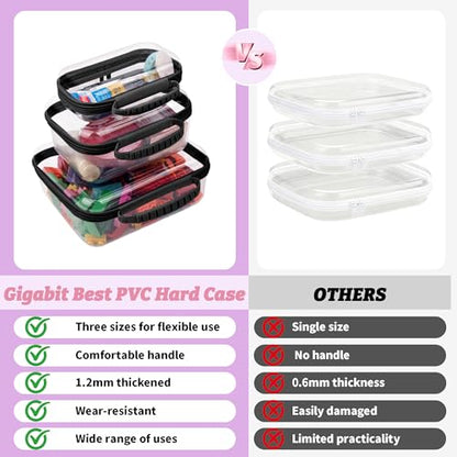 3 Pack Clear Hard Shell Zipper Case with Handle, Waterproof Clear Zipper Pouches for Travel, Office, Gym, and Home Storage（Black） - color: Black