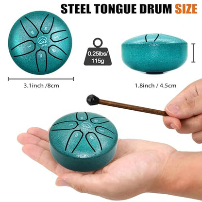 Mini Steel Tongue Drum 3 Inch 6 Notes Steel Drum Instrument, Ethereal Drum for Kids Adults, Handpan Drum for Meditation Sound Healing - color: Green