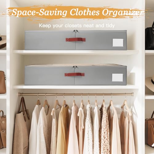 Criusia Under Bed Storage Bins with Clear PVC Lids – 2 Pack Large Underbed Organizers with Heavy-Duty Handles, Reinforced with 800G PP Panels & 80G Non-Woven Fabric – Waterproof & Foldable, Gery - color: 2 Pack Gery