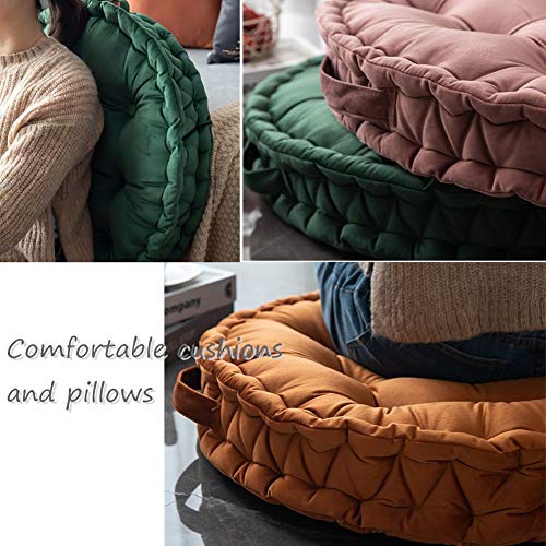 Round Thick Floor Seating Cushions, Solid Tufted Cushion Round Floor Pillow Meditation Pillow with Carrying Handle,Sofa Balcony Tatami Pad (Green), 23.6x23.6inch