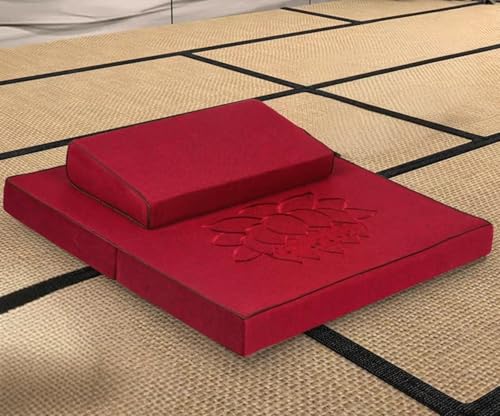 Large Meditation Cushion Mat Set Thick Yoga Mat Bolster Floor Pillows Seating for Adults Upgraded Meditation Accessories(Size:60x60cm(24x24inch),Color:red-1) - color: Red-1, size: 60x60cm(24x24inch)