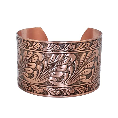Handmade Solid Copper Cuff Bracelet adjustable with Scroll Design, Made in USA
