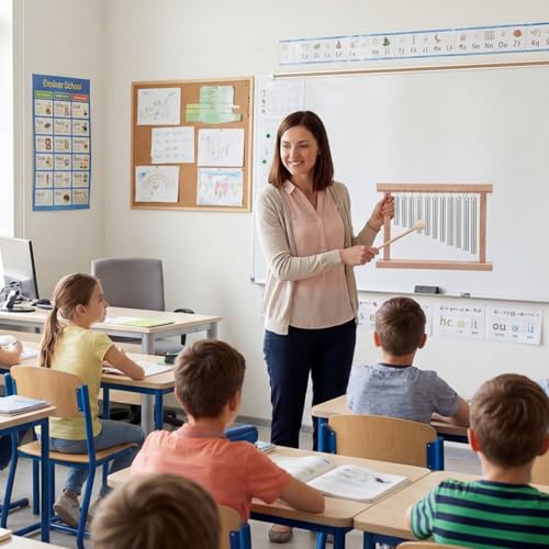 Classroom Chime for Attention Wooden Desk Meditation Wind Chime Bell with Mallet Teaching Aid Calm Down Signal for Teachers Quiet Management Tool Musical Percussion Instrument for Ornament