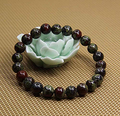 Angelstones Handmade Natural Healing Gemstone 8mm Round Beads Stretch Crystal Bracelet 7 Inch Unisex - color: Dragon Blood Jasper