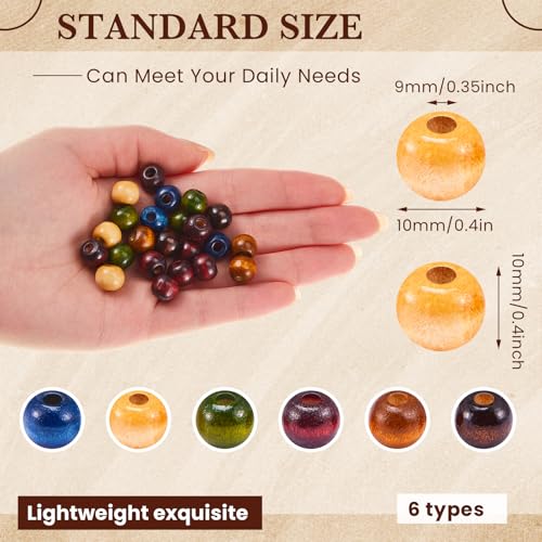 WILLBOND 130 Pieces Macrame Wooden Beads 9mm Hole Loose Beads with Hole for Macrame Rosary Making Kits Supplies Jewelry Bracelet Hair DIY Craft Handmade(Caramel, Natural Wood, Green, Red, Blue, Mini) - color: Caramel, Natural Wood, Green, Red, Blue, style