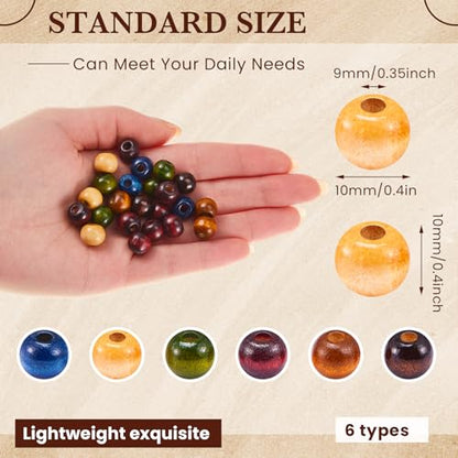 WILLBOND 130 Pieces Macrame Wooden Beads 9mm Hole Loose Beads with Hole for Macrame Rosary Making Kits Supplies Jewelry Bracelet Hair DIY Craft Handmade(Caramel, Natural Wood, Green, Red, Blue, Mini) - color: Caramel, Natural Wood, Green, Red, Blue, style