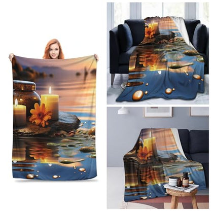 Ultra-Soft Micro Fleece Blanket Candles Meditation Stones Throw Blanket Soft Comfortable Throw Blanket Warm Cozy Plush Blanket Lightweight Fuzzy Blankets for Couch Bed Living Room All Season 60"x50"