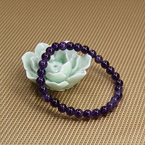 Angelstones Handmade Natural Healing Gemstone 6mm Round Beads Stretch Crystal Bracelet 7 Inch Unisex - color: Amethyst