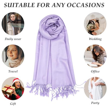 Achillea Lightweight Pashmina Scarf for Women – Soft Silky Shawl Wrap for Evening Dresses, Bridesmaids & Everyday Wear - color: Light Lavender