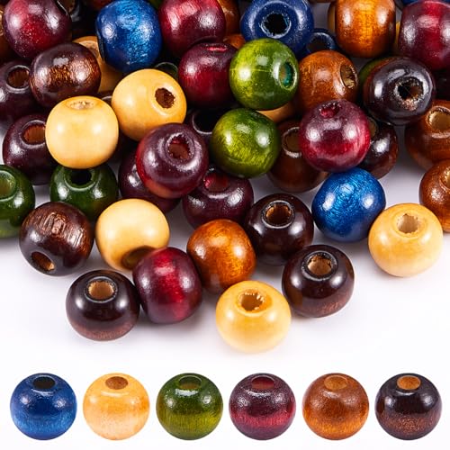 WILLBOND 130 Pieces Macrame Wooden Beads 9mm Hole Loose Beads with Hole for Macrame Rosary Making Kits Supplies Jewelry Bracelet Hair DIY Craft Handmade(Caramel, Natural Wood, Green, Red, Blue, Mini) - color: Caramel, Natural Wood, Green, Red, Blue, style