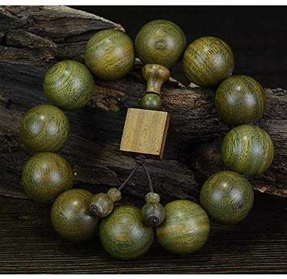 JAJAFOOK 15/18/20/25mm Natural Fragrant Green Sandalwood Mala Meditation Beads Wtist Bracelet - Tibetan Buddhism Prayer Beads - style: 25mm*10beads