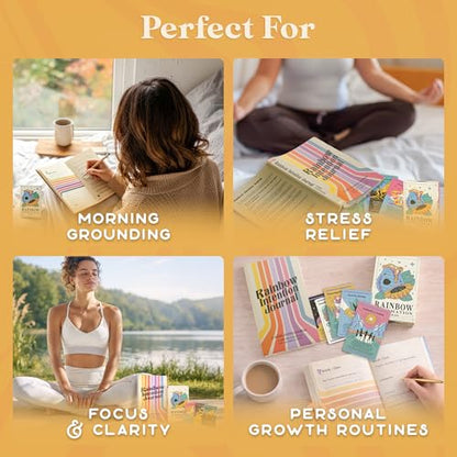 PURPLE CANYON Intention Journal & Rainbow Affirmation Deck – 52-Week Guided Gratitude Journal with Meditations, Goal Setting & Daily Mindfulness Cards - style: Journal & Deck Duo