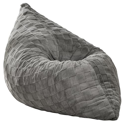 Hobestluk 3 in 1 Bean Bag Chair Giant Bean Bag Chairs for Adults with Plaid Cover Convertible Bean Bag Floor Cushion with Machine Washable Cover for Living Room (Plaid Grey) - color: Cloud Grey