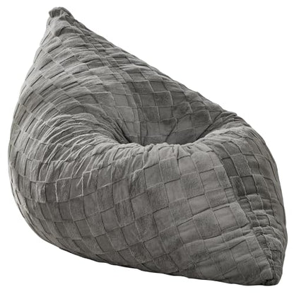 Hobestluk 3 in 1 Bean Bag Chair Giant Bean Bag Chairs for Adults with Plaid Cover Convertible Bean Bag Floor Cushion with Machine Washable Cover for Living Room (Plaid Grey) - color: Cloud Grey