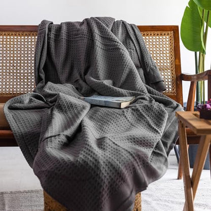 100% Cotton Waffle Blanket, Twin Size 68"x92" – Lightweight All Season Throw Blanket for Couch, Bed & Bedroom, Soft Modern Cozy Cotton Blanket (Charcoal Grey) - color: Charcoal Grey, size: Twin