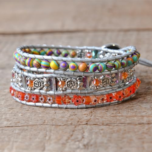 YGLINE Natural Stone Wrap Bracelet for Women Boho Bracelets Healing Crystal Beaded Bracelet Adjustable 3/5 Wraps Bracelet Handmade Birthday Gifts for Women - color: jasper 1