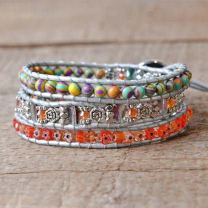 YGLINE Natural Stone Wrap Bracelet for Women Boho Bracelets Healing Crystal Beaded Bracelet Adjustable 3/5 Wraps Bracelet Handmade Birthday Gifts for Women - color: jasper 1