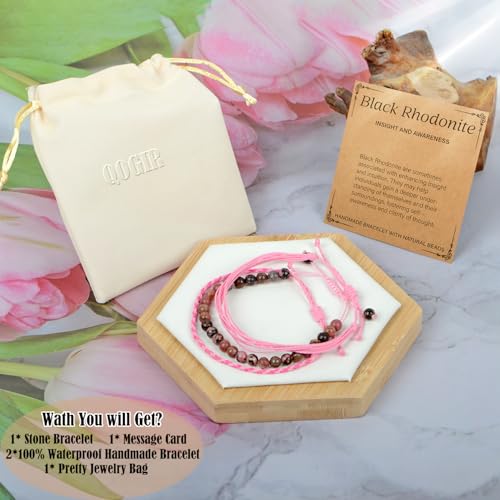 QOGIR Handmade Healing Bracelet,6mm Natural Gem Stone Bracelet rope bracelet - color: Black Rhodonite(Insight and Awareness), size: 6mm