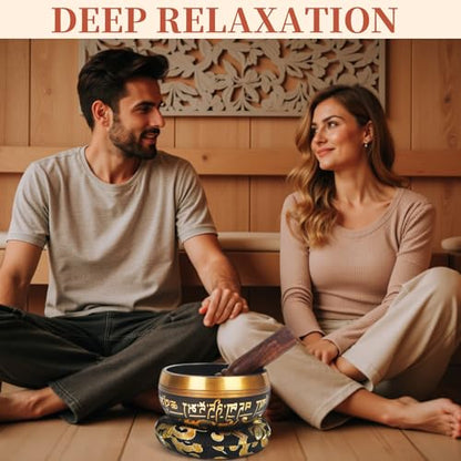 AKLOT HandMade Meditation Singing Bowl: Tibetan Sound Bowl Set with Pure Tone, Sound Bath Bowl with Cushion, Mallet, Spiritual Gift for Chakra Clearing, Mind Healing, Yoga, Prayer, Relaxation (4 Inch) - color: 4inch Black