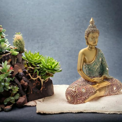 Meditating Zen Sitting Thai Buddha Statue Figurines Sculpture Praying Collectibles for Home Decor Room Office Indoor/Outdoor Garden Spiritual Gifts (10 Inch) - size: 10 Inch