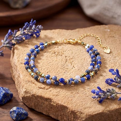 Farfume Beaded Bracelets for Women, Chakra Crystal 4mm Beads Gemstone Natural Stone Bead Spiritual Jewelry Gifts for Women - color: Blue Sodalite-Thinking
