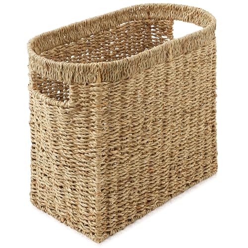 Casafield Woven Magazine Holder with Handles, Natural - Seagrass Storage Basket for Bathroom, Living Room, Home Office - color: Natural - Seagrass