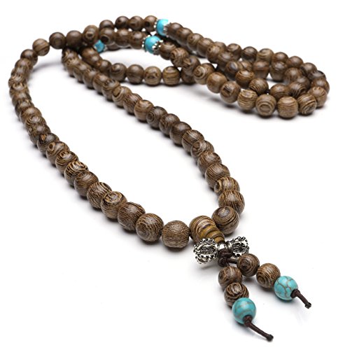 Unisex 108 Natural Wood 6mm 8mm Beads Bracelet Buddhist Rosary Mala Necklace(8mm Sandalwood Duobao)