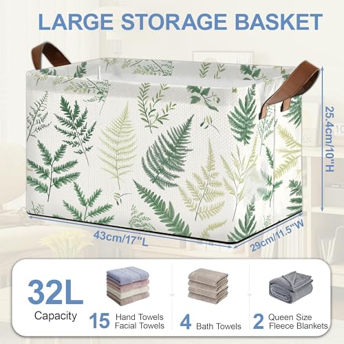 Fern Herbs Storage Baskets,Botanical Leaf Foldable Organizer Bin with Handles for Home Living Room Bedroom Closet Box 17x11.5x10Inch - color: Fern Herbs Botanical Leaf