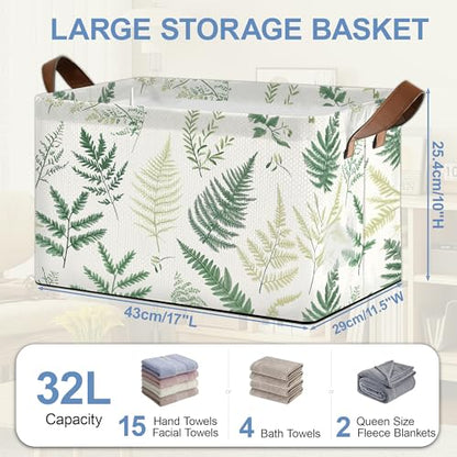 Fern Herbs Storage Baskets,Botanical Leaf Foldable Organizer Bin with Handles for Home Living Room Bedroom Closet Box 17x11.5x10Inch - color: Fern Herbs Botanical Leaf