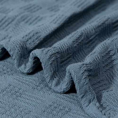 JIKFRIMA Cotton Throw Blanket 150 by 200 cm, Knit Waffle Weave Throw Blankets for Couch, Sofa, Bed, Home Decor, Lightweight and Breathable Crochet Blanket for All Seasons (Navy, Twin (150 by 200 cm))