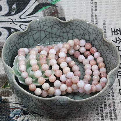 Keleny Gem Semi Precious Gemstones 8mm Natural Quartzite Stone Round Beads Crystal Stretch Bracelet 7 Inch Unisex - color: Peruvian Pink Opal