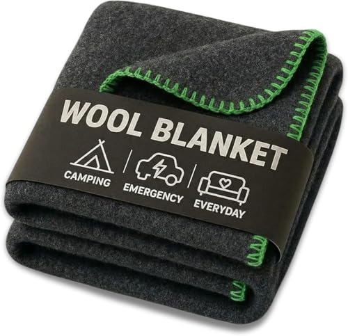 Wool Camping Blanket - 70% Wool Heavy-Duty Military Style Throw, Warm & Washable, Fire Retardant Cover for Emergency, Survival & Outdoor Use - Perfect for Camping, Car, Home & Hiking, Grey 62x84 - color: Grey, size: 62x84