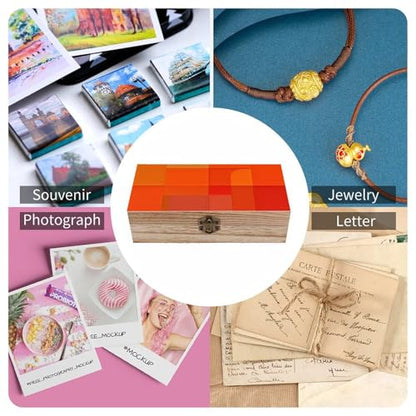 Large Wooden Storage Box With Lid And Front Clasp Orange And Gray Abstract Wooden Jewelry Box Office Desk Organizer Bins Beautifully Keepsake Boxes Memory Boxes Jewelry Organizer